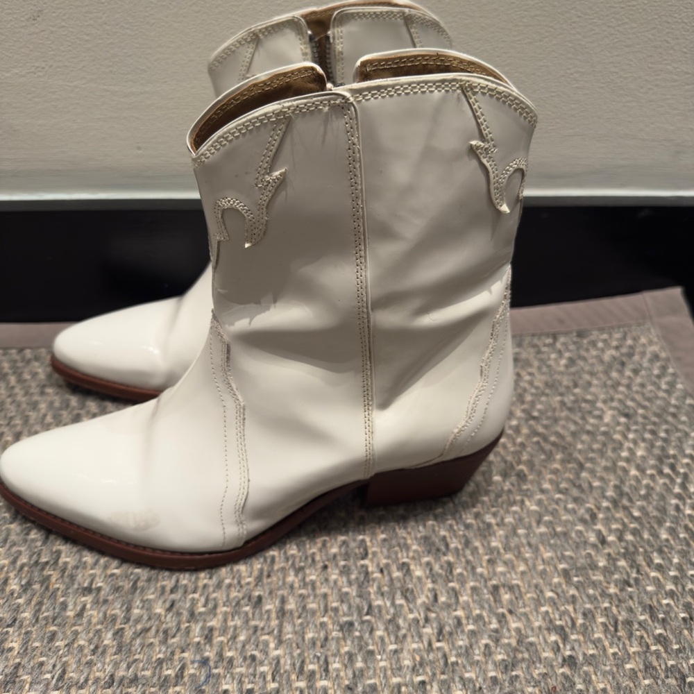 Free People - New Frontier Western White Booties Women Size 38.5 US 8 - Picture 2 of 9